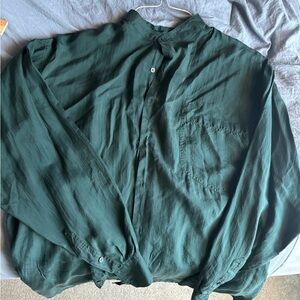 Stock Options 100% Silk Green Longsleeve Size Medium NWOT Comfy Button Up Blouse